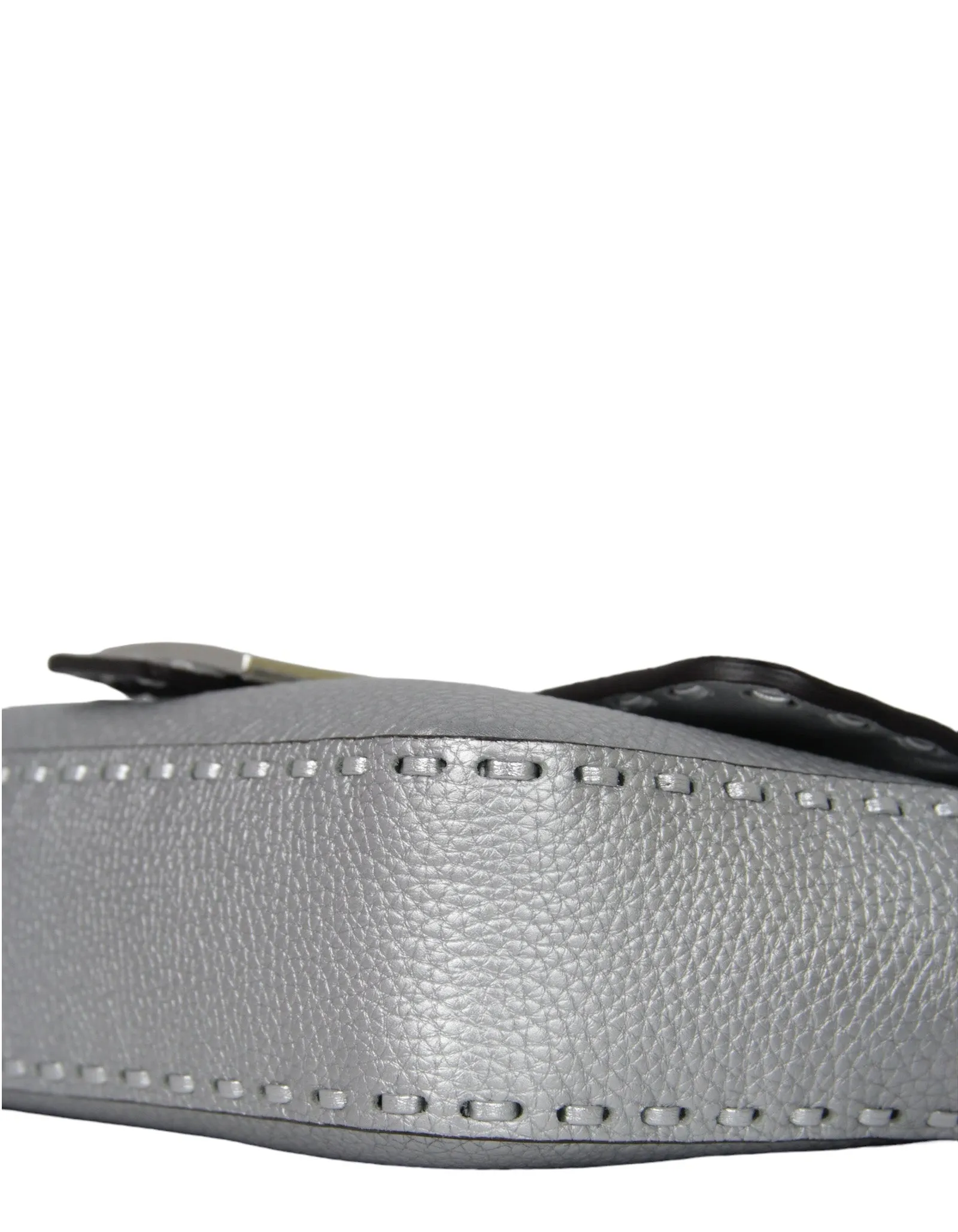 Fendi Silver Selleria Leather Baguette Bag w/ Oversized Topstitching