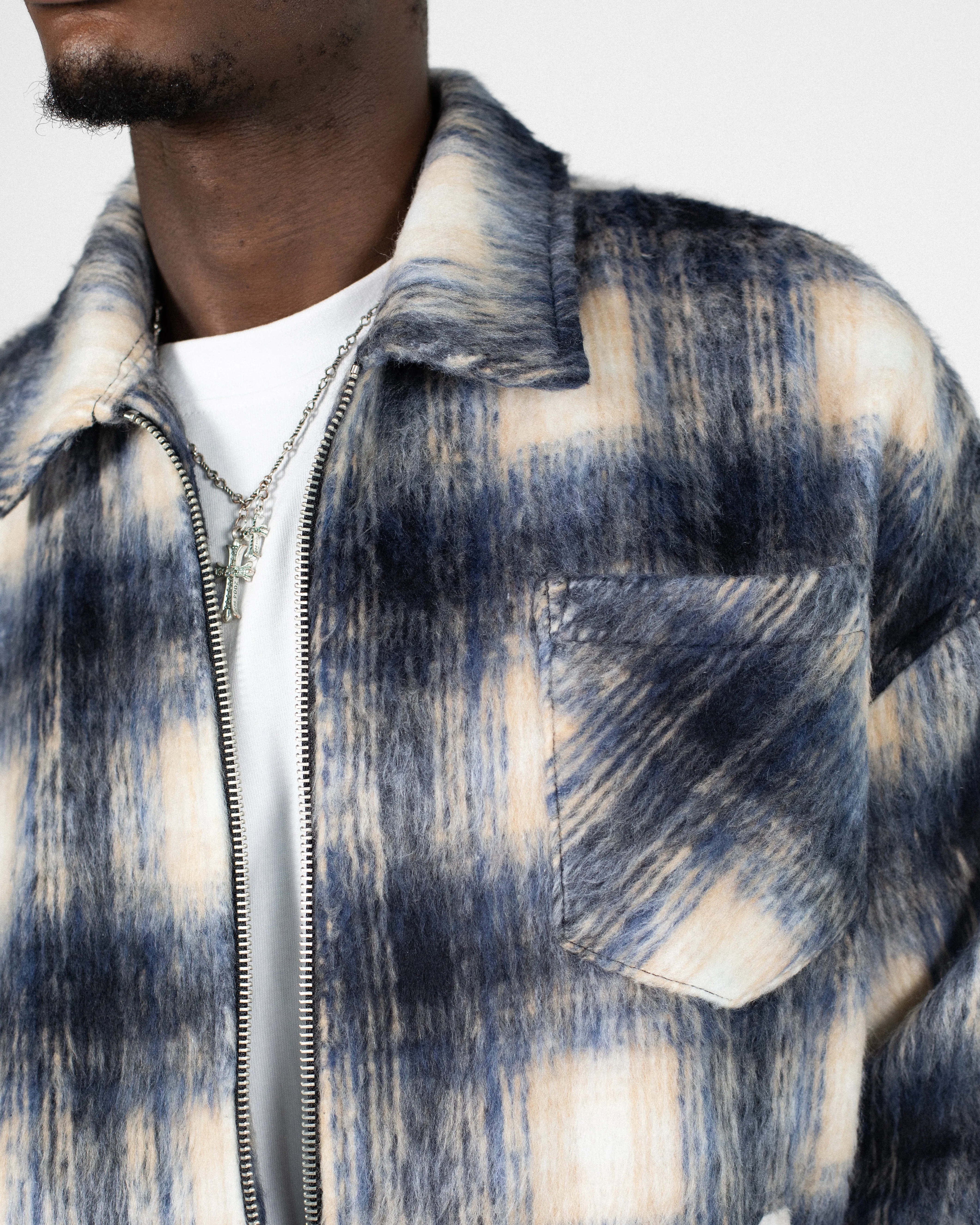 Flannel Zip Overshirt - Blue