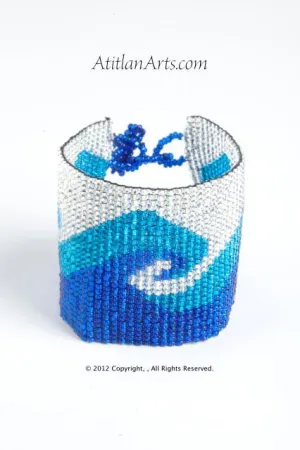 Flat Bracelet Ocean Wave Blues & White wide