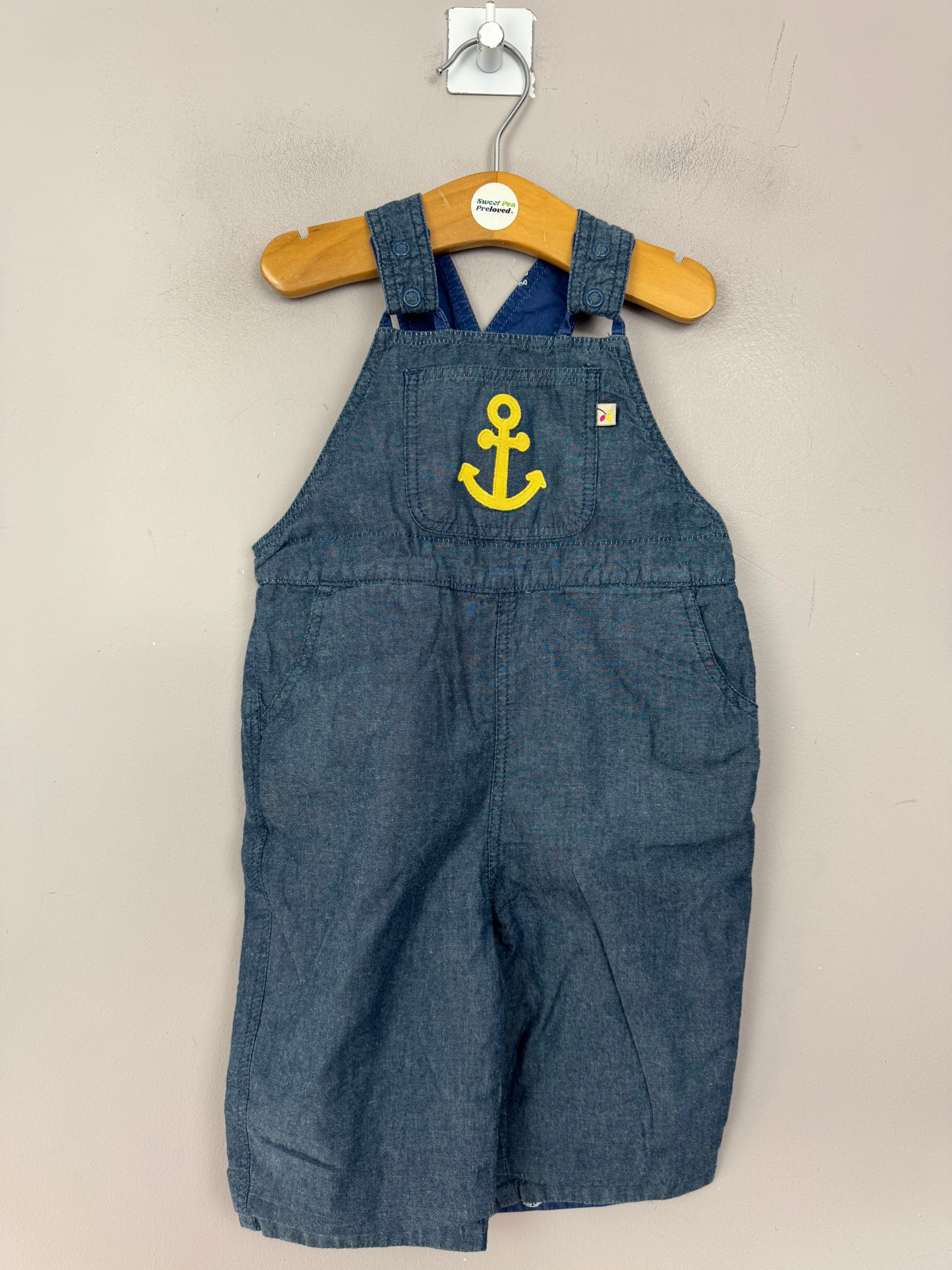 Frugi reversible anchor dungarees 3-6m