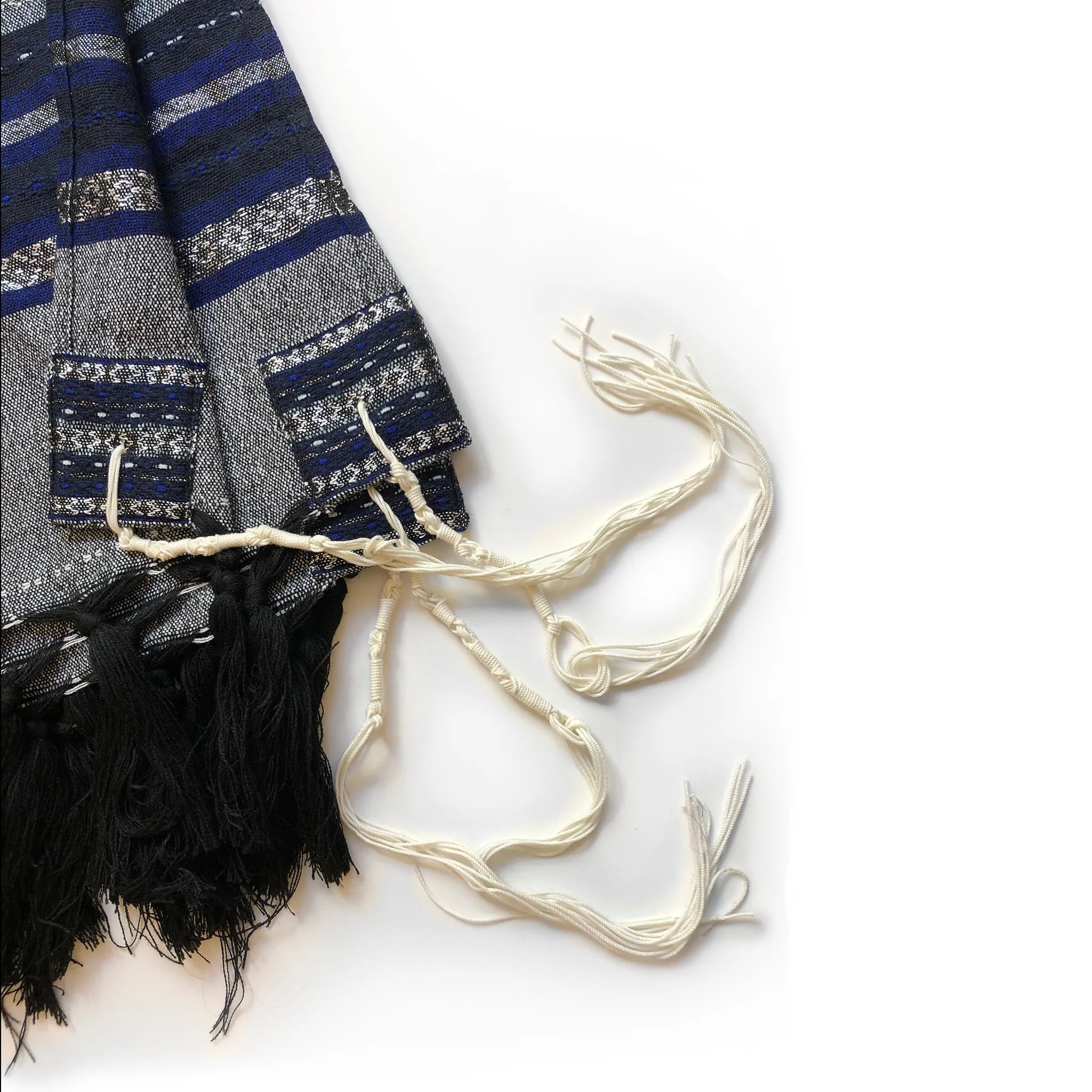 Gabrieli Premium - Wool Tallit - Blue & Silver on Gray