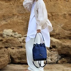 Gamma Handcrafted Cork Vegan Bucket Backpack | Navy
