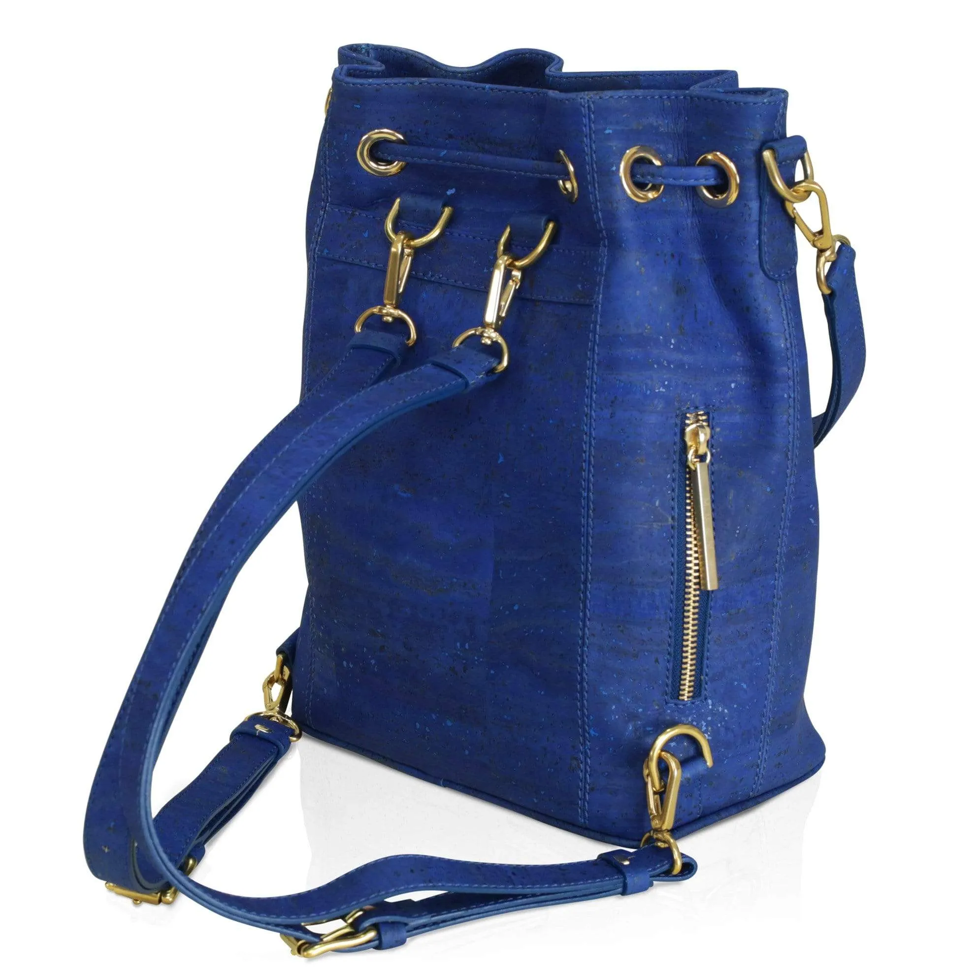 Gamma Handcrafted Cork Vegan Bucket Backpack | Navy