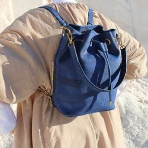 Gamma Handcrafted Cork Vegan Bucket Backpack | Navy