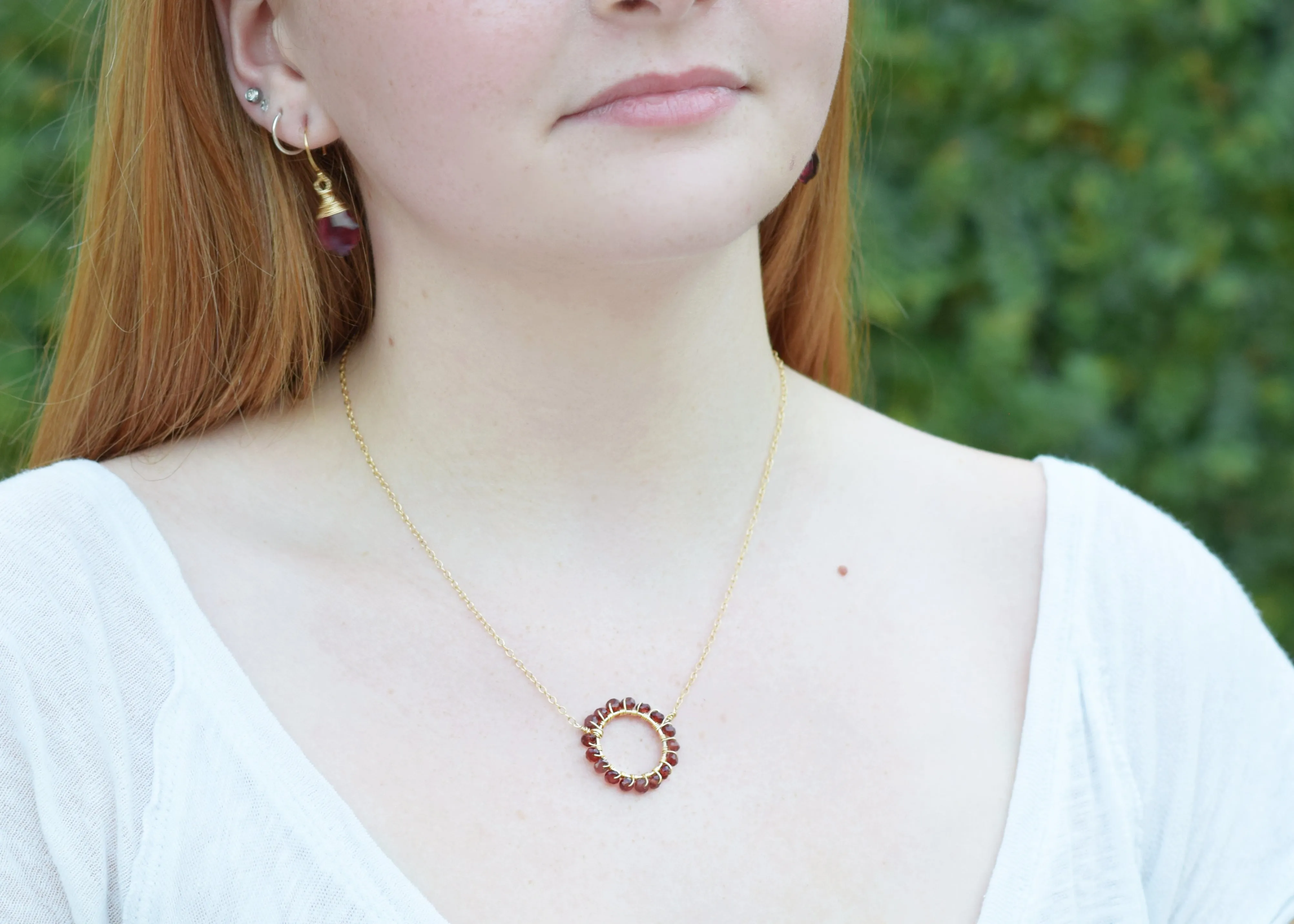 Garnet Halo Necklace