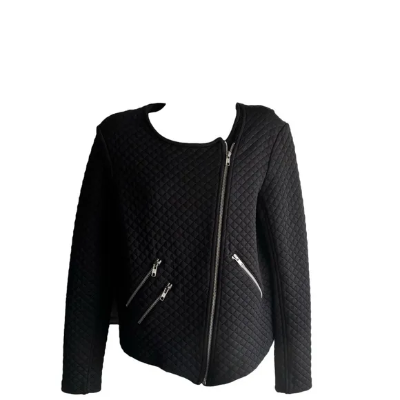 Generation Love quilted moto jacket with off center zip.