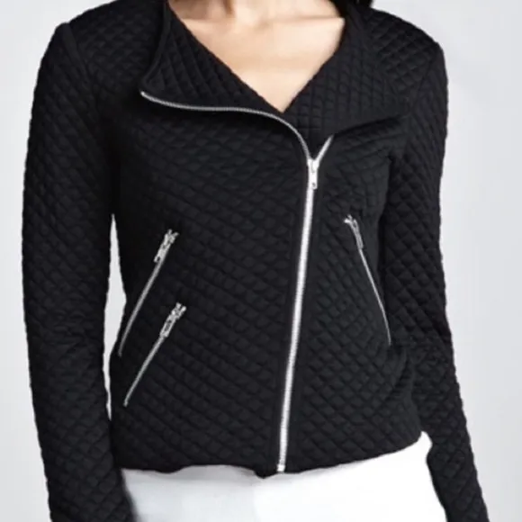 Generation Love quilted moto jacket with off center zip.