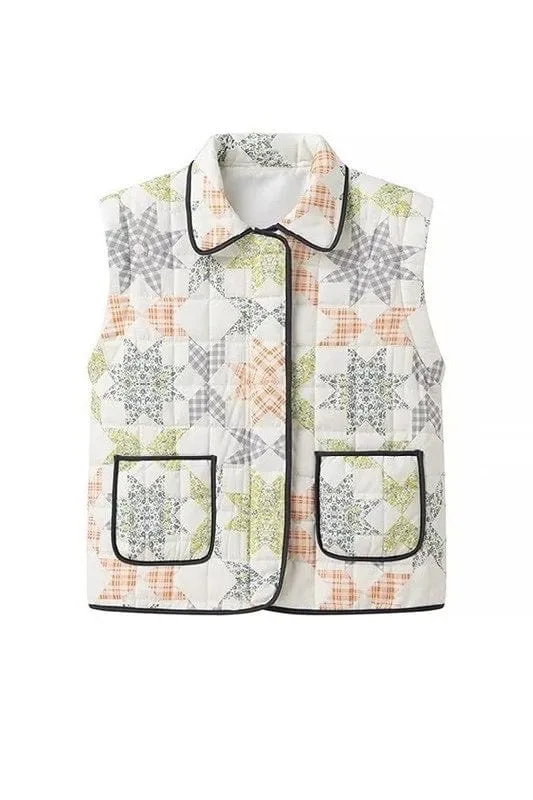 Geometric print quilted jacket