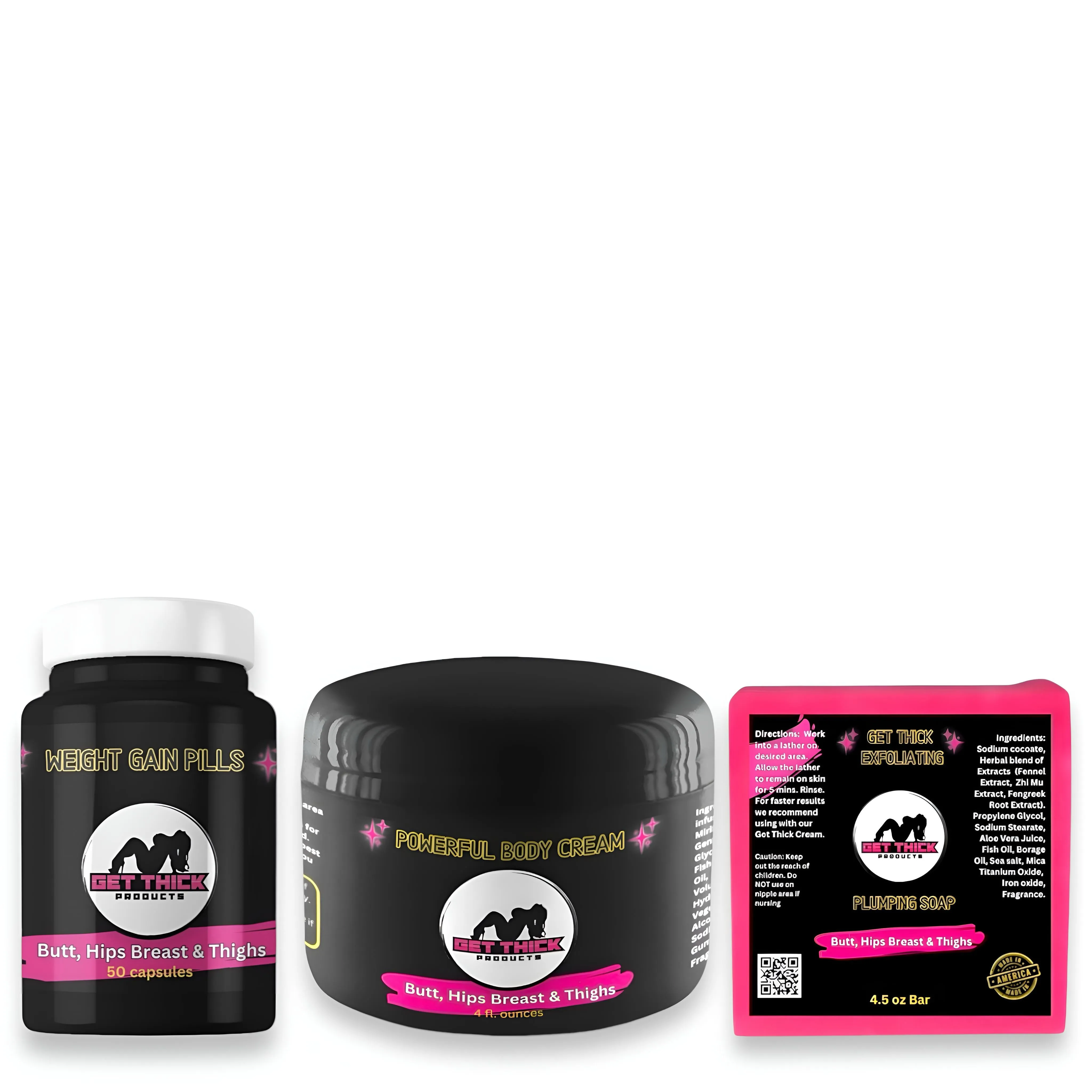 Get Thick Quick Cream, Soap & Pills – Natural Curve Enhancement for Bust, Butt, Hips & Thighs