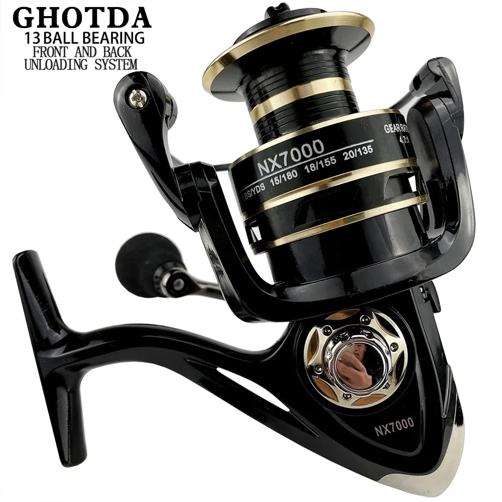 GHOTDA Fishing Reel Spinning Metal Spool Stainless Steel Ball Bearing Metal Handle Saltwater & Fresh