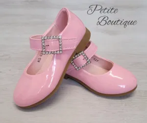 Girls pink patent diamanté buckle shoesh