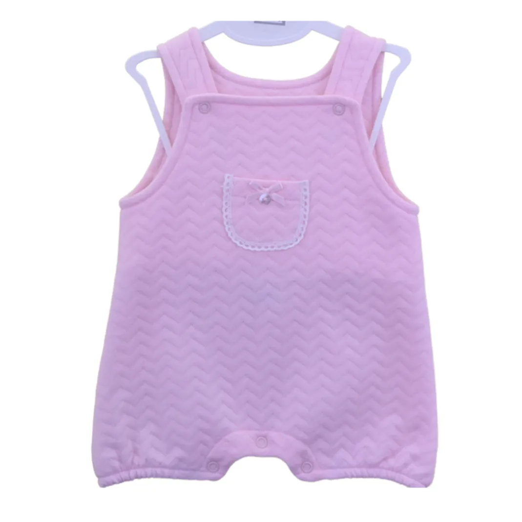 Girls Pink Quilted Dungarees