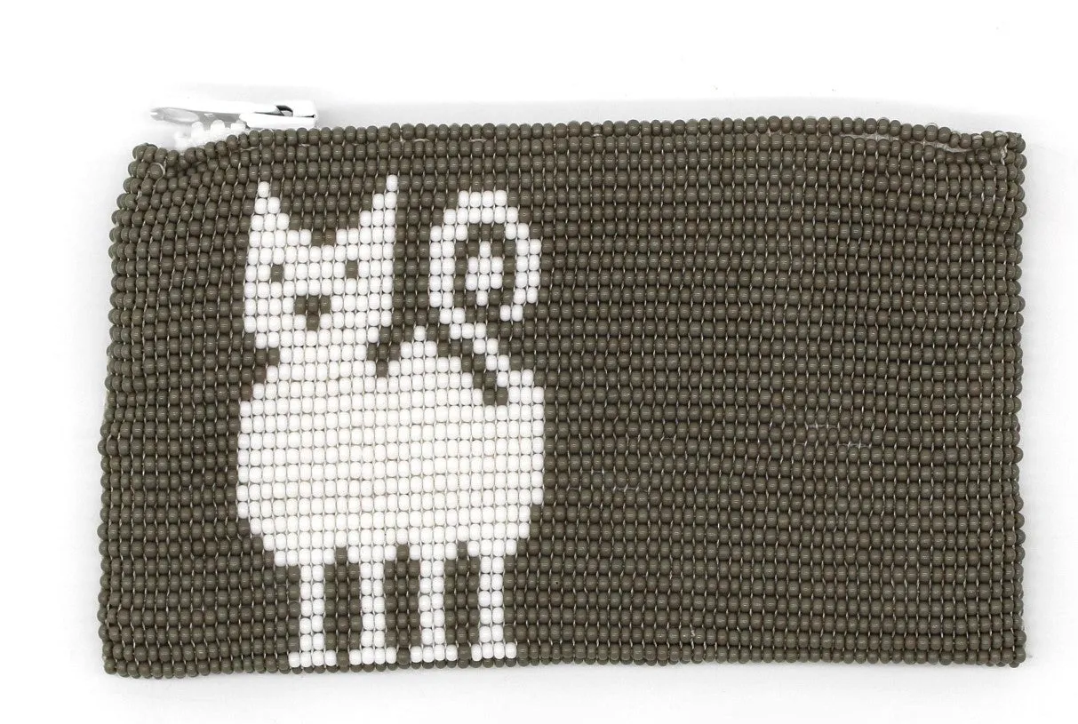 Glass Bead Coin Purse - CAT WHITE