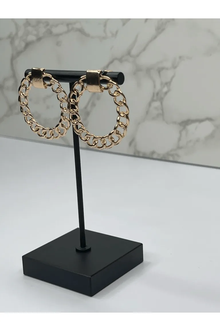 Gold Circle Chain Link Stud Earrings