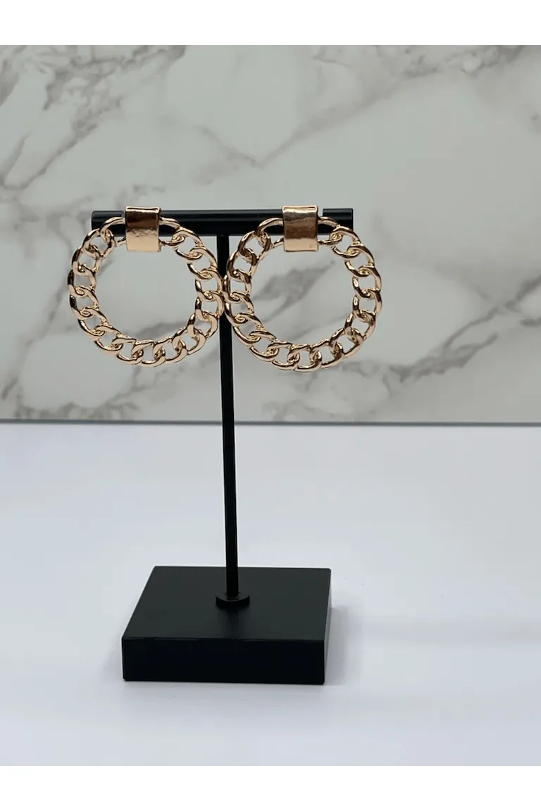 Gold Circle Chain Link Stud Earrings