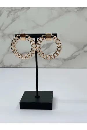 Gold Circle Chain Link Stud Earrings