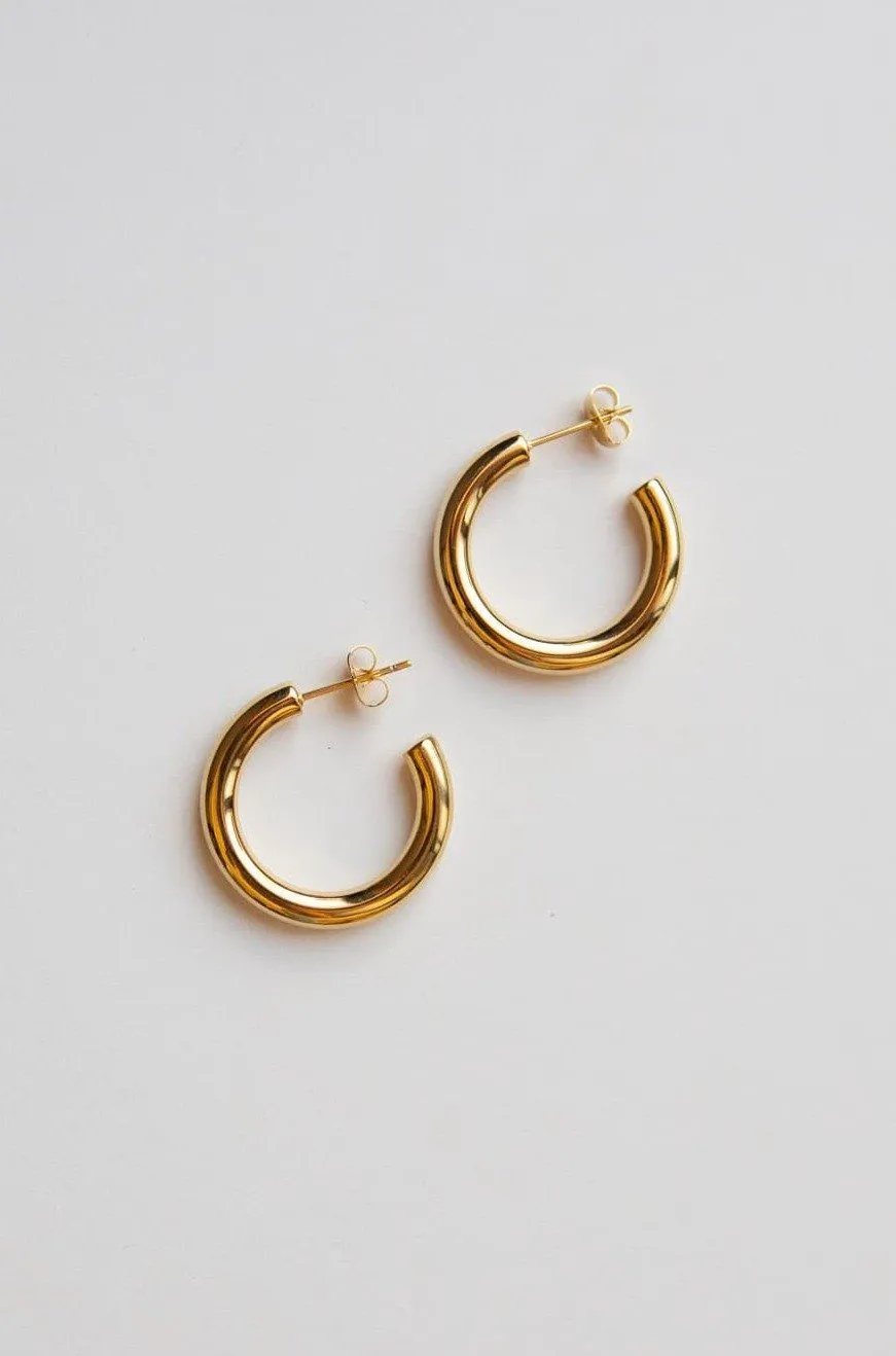 Gold Medium Thick Hoop Earrings