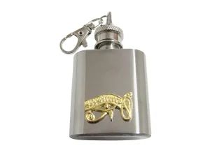 Gold Toned Textured Egyption Eye 1 Oz. Stainless Steel Key Chain Flask