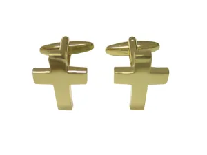 Gold Toned Thick Classic Religious Cross Cufflinks