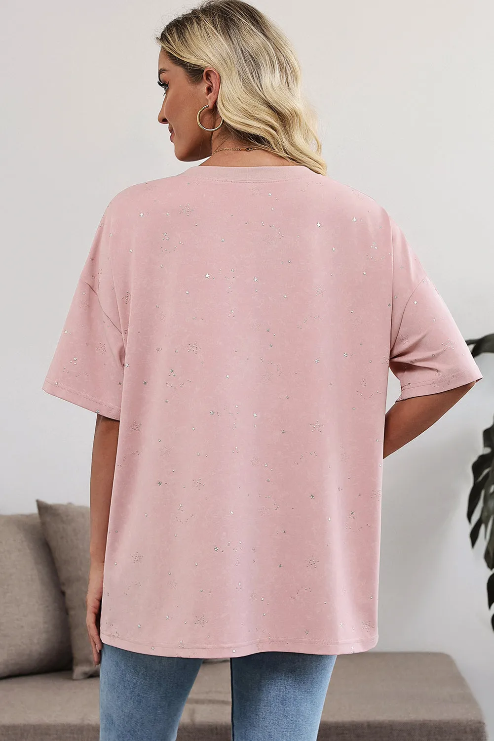Gossamer Pink Shimmery Stars Oversized T Shirt