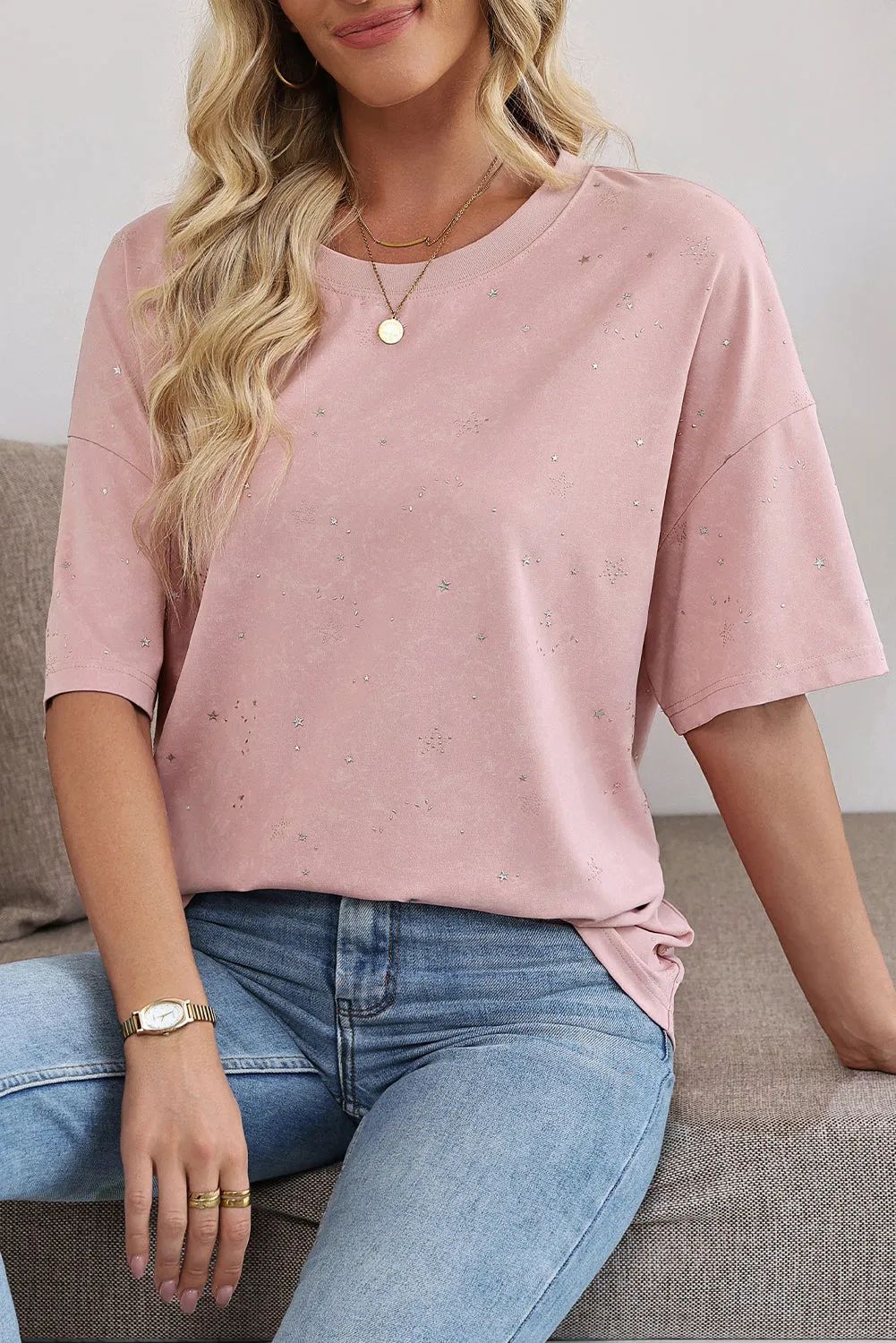 Gossamer Pink Shimmery Stars Oversized T Shirt