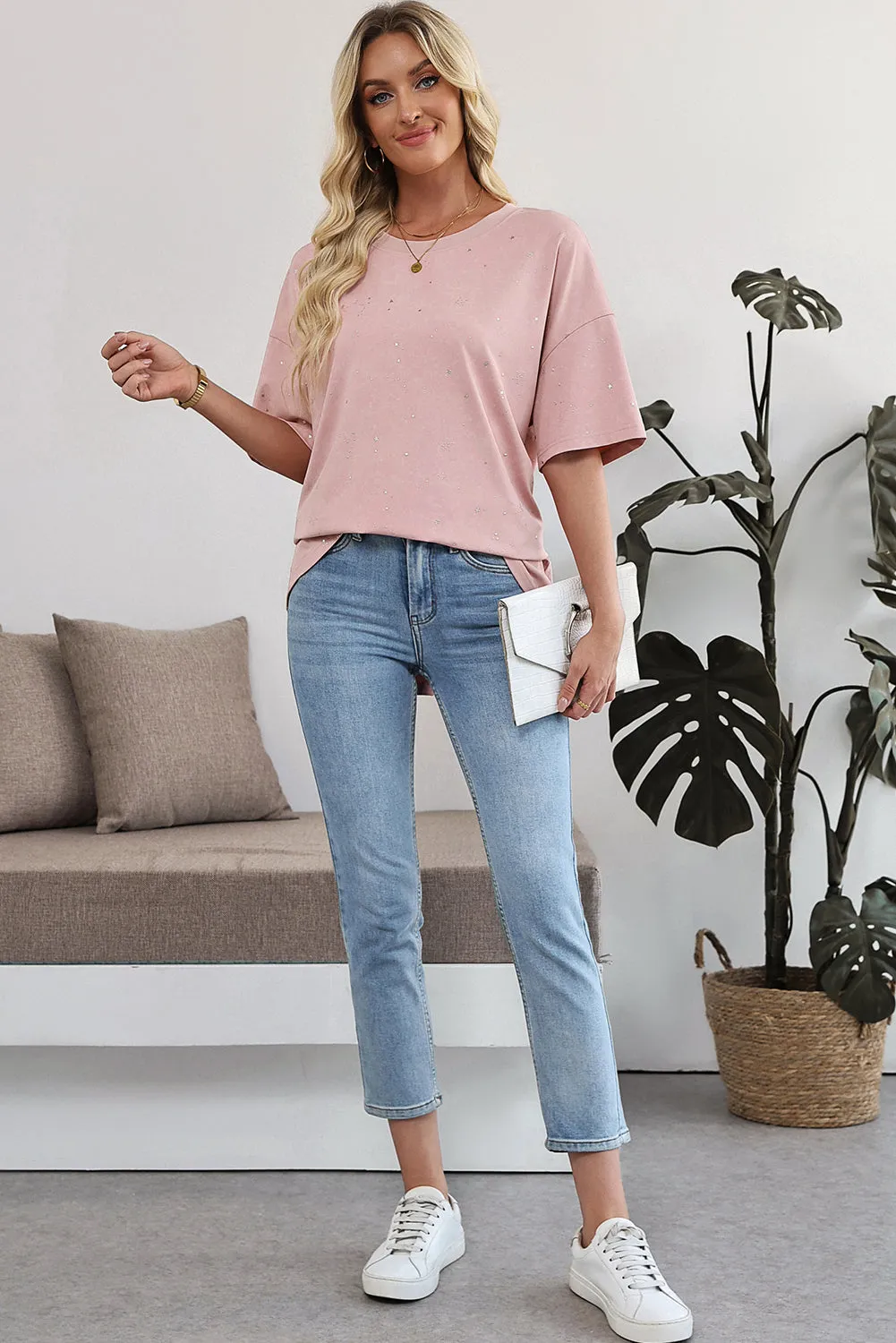 Gossamer Pink Shimmery Stars Oversized T Shirt