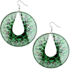 Green Cheetah Woven Thread Earrings