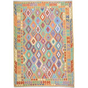 Hand-Woven Afghan Momana Reversible Kilim 100% Wool Rug (Size 6.9 X 9.6) Cwral-9522