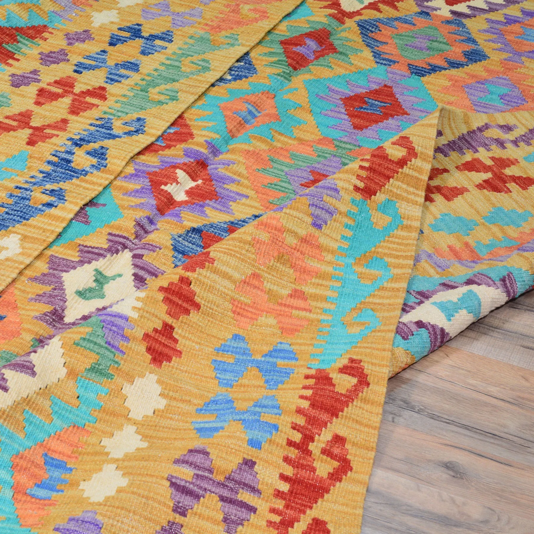 Hand-Woven Afghan Momana Reversible Kilim 100% Wool Rug (Size 6.9 X 9.6) Cwral-9522