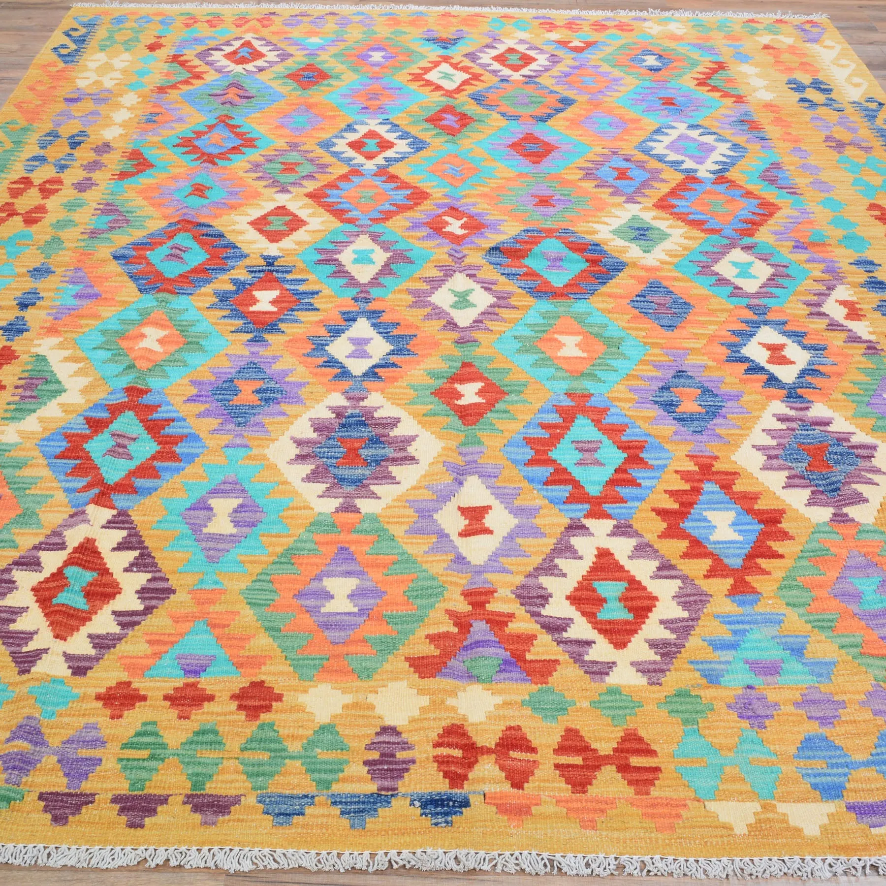 Hand-Woven Afghan Momana Reversible Kilim 100% Wool Rug (Size 6.9 X 9.6) Cwral-9522