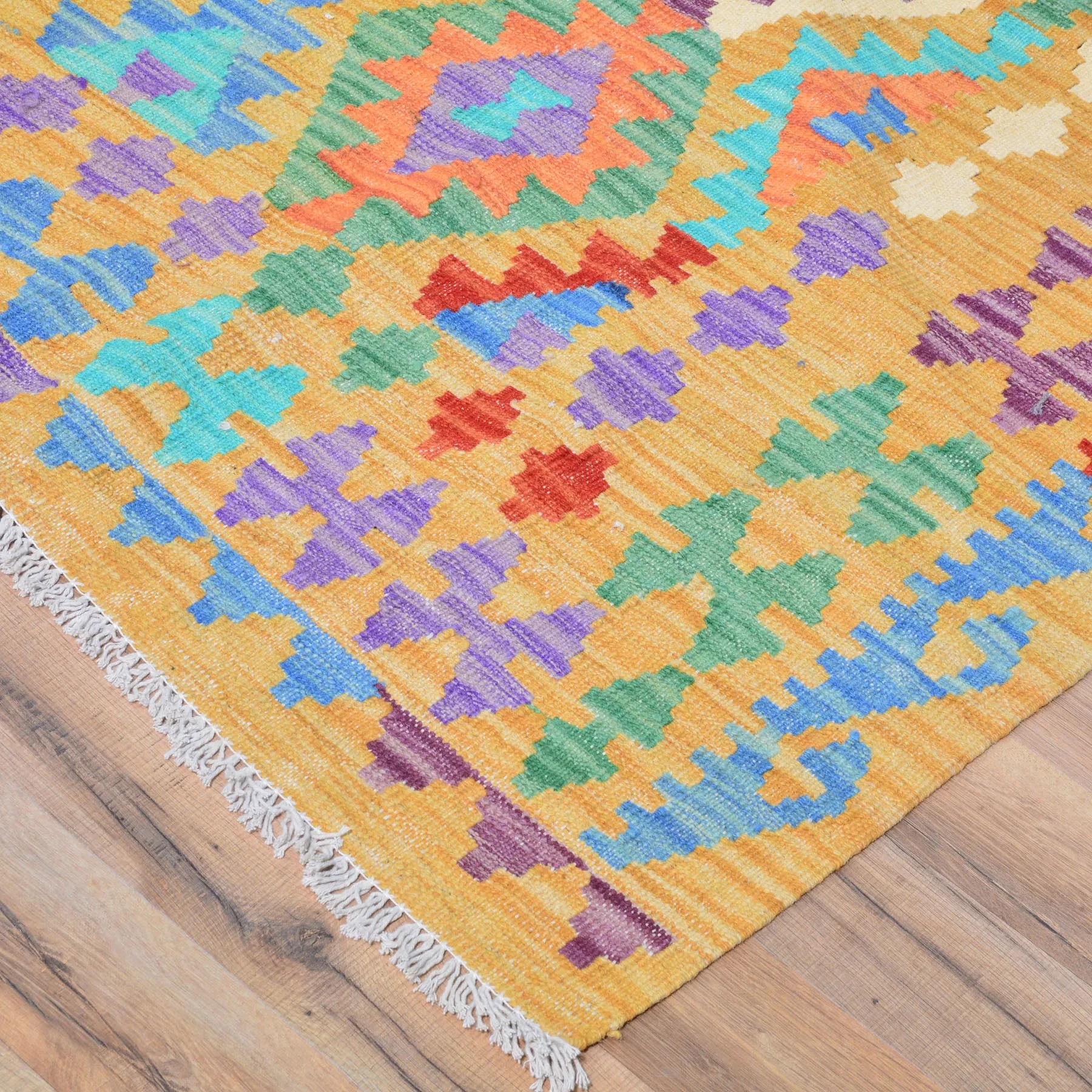 Hand-Woven Afghan Momana Reversible Kilim 100% Wool Rug (Size 6.9 X 9.6) Cwral-9522