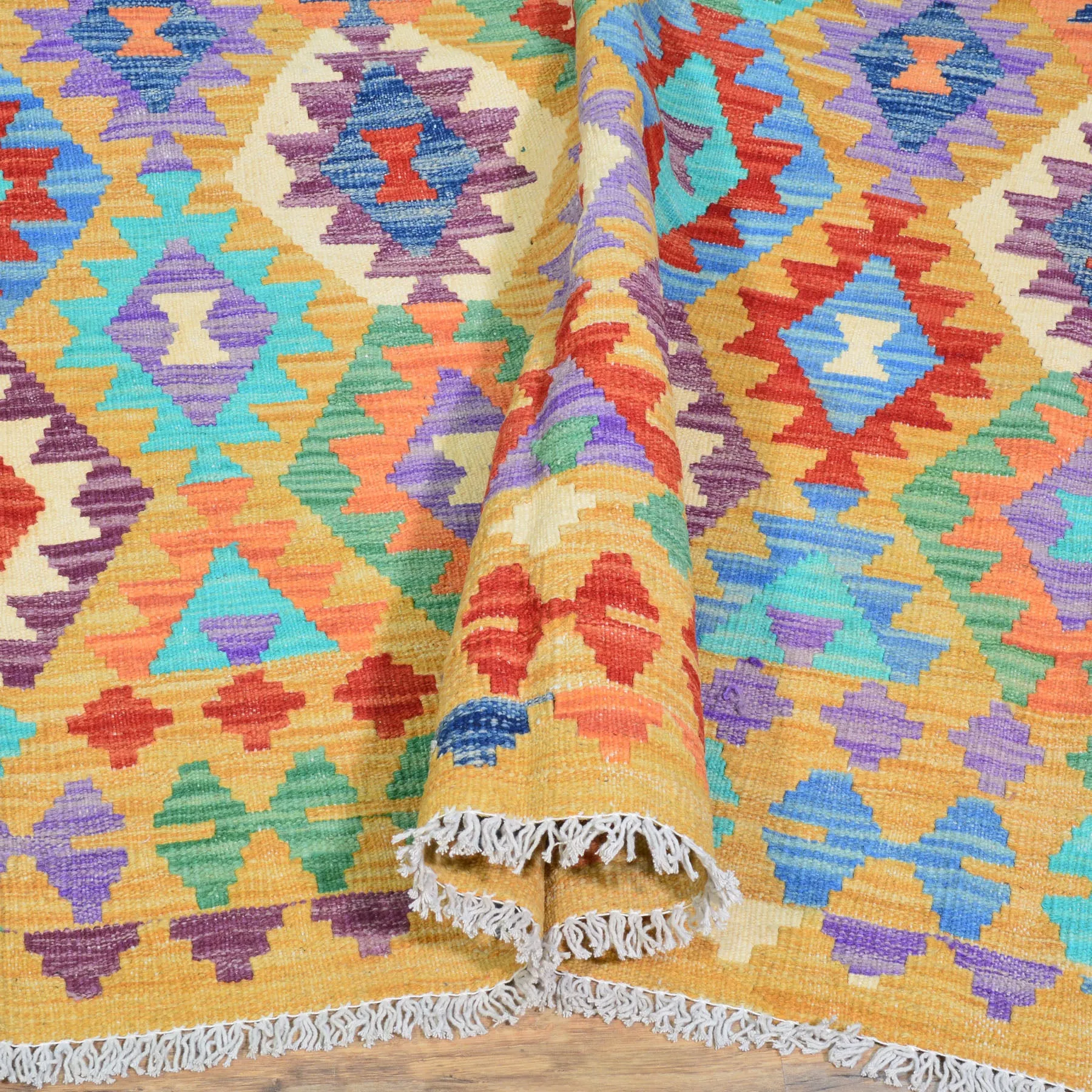 Hand-Woven Afghan Momana Reversible Kilim 100% Wool Rug (Size 6.9 X 9.6) Cwral-9522