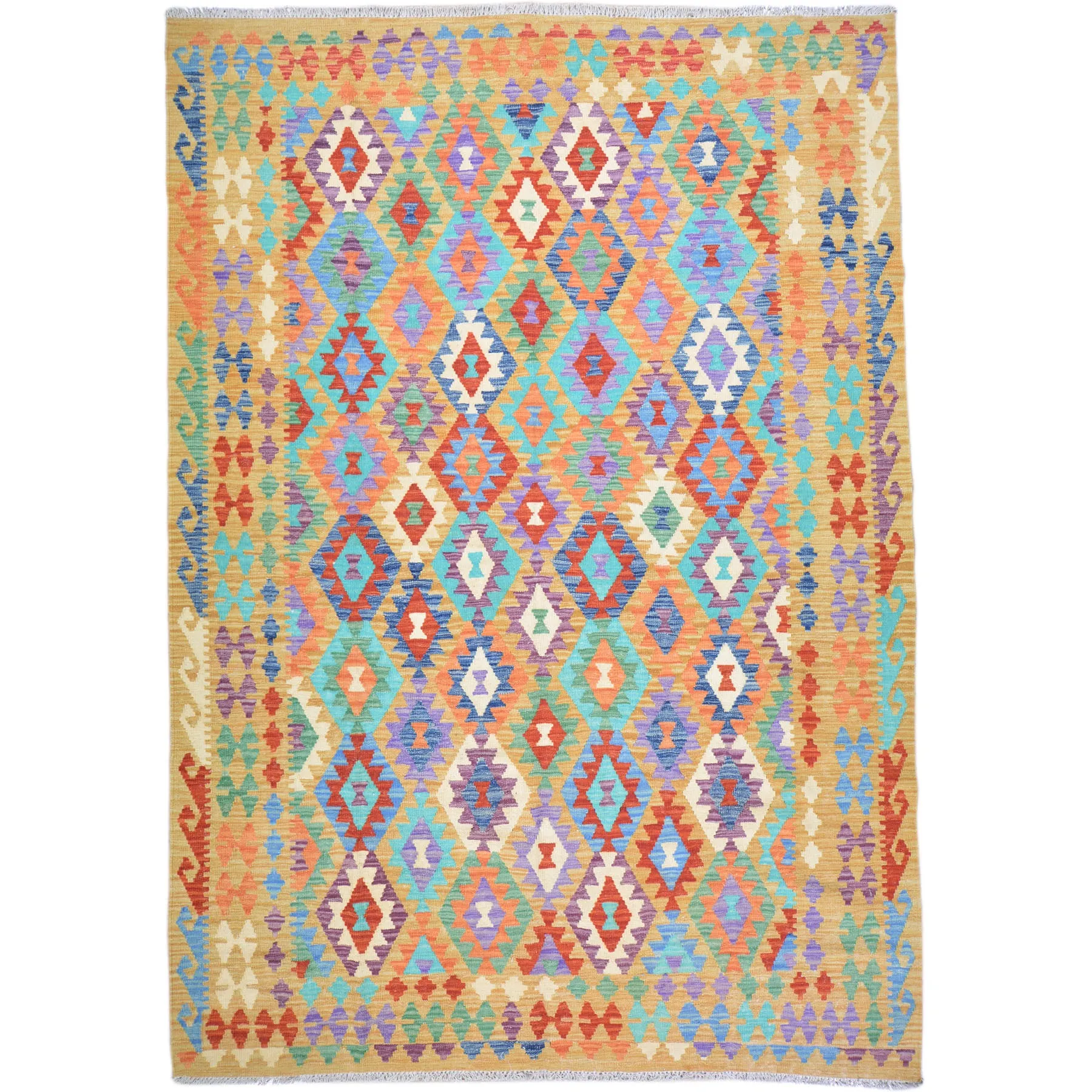 Hand-Woven Afghan Momana Reversible Kilim 100% Wool Rug (Size 6.9 X 9.6) Cwral-9522