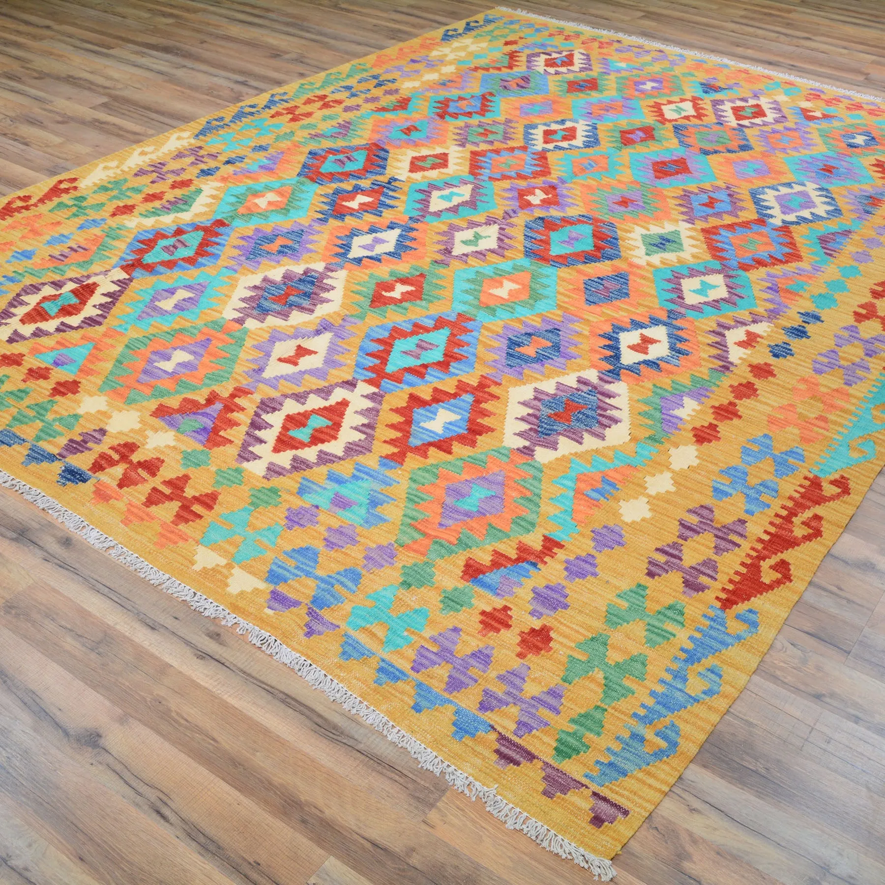 Hand-Woven Afghan Momana Reversible Kilim 100% Wool Rug (Size 6.9 X 9.6) Cwral-9522