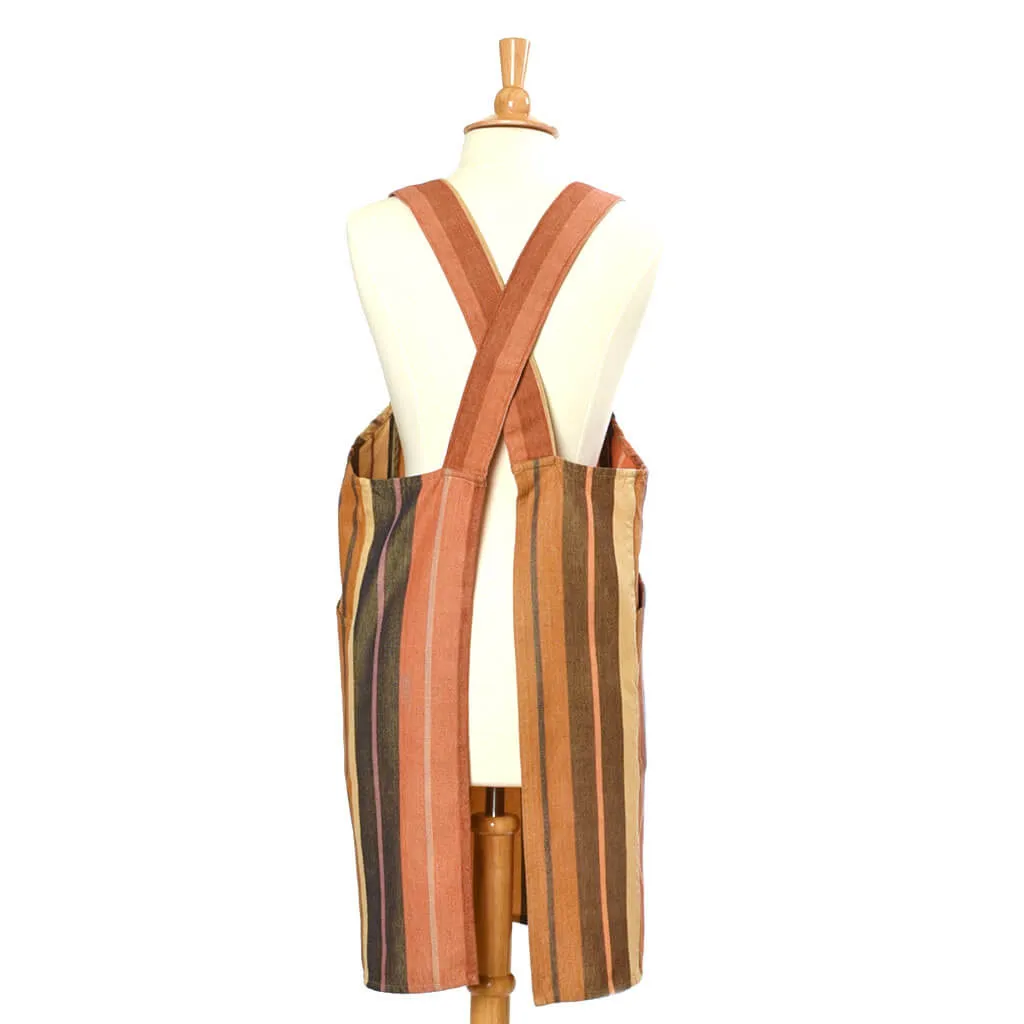 Hand Woven Crossback Apron | Wide Caramel Stripes