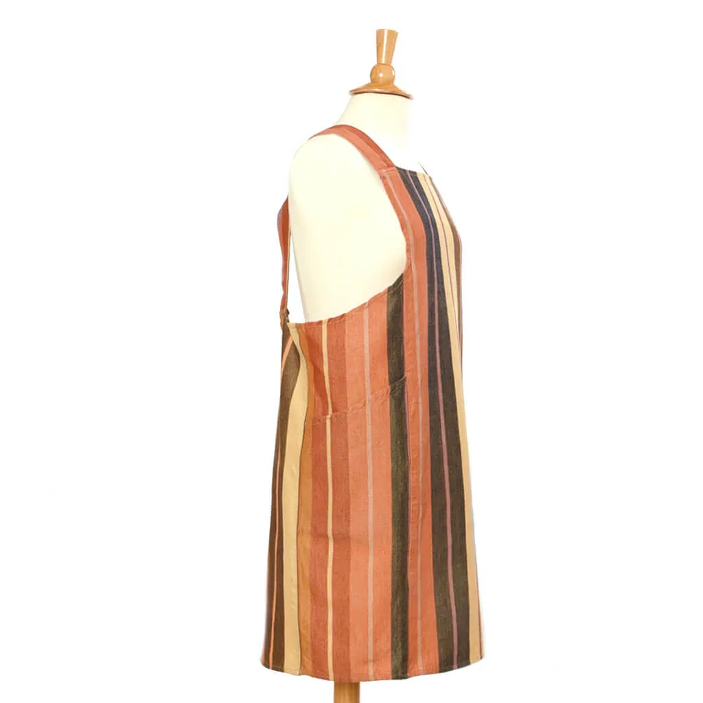 Hand Woven Crossback Apron | Wide Caramel Stripes