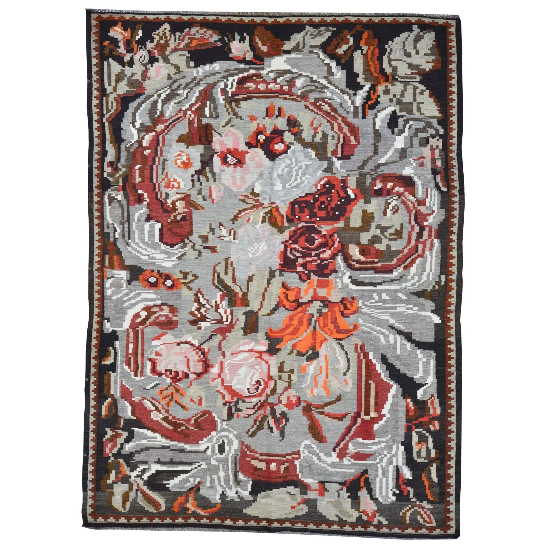 Hand-Woven Moldavian Reversible Kilim Wool Rug (Size 6.1 X 9.5) Brral-4134