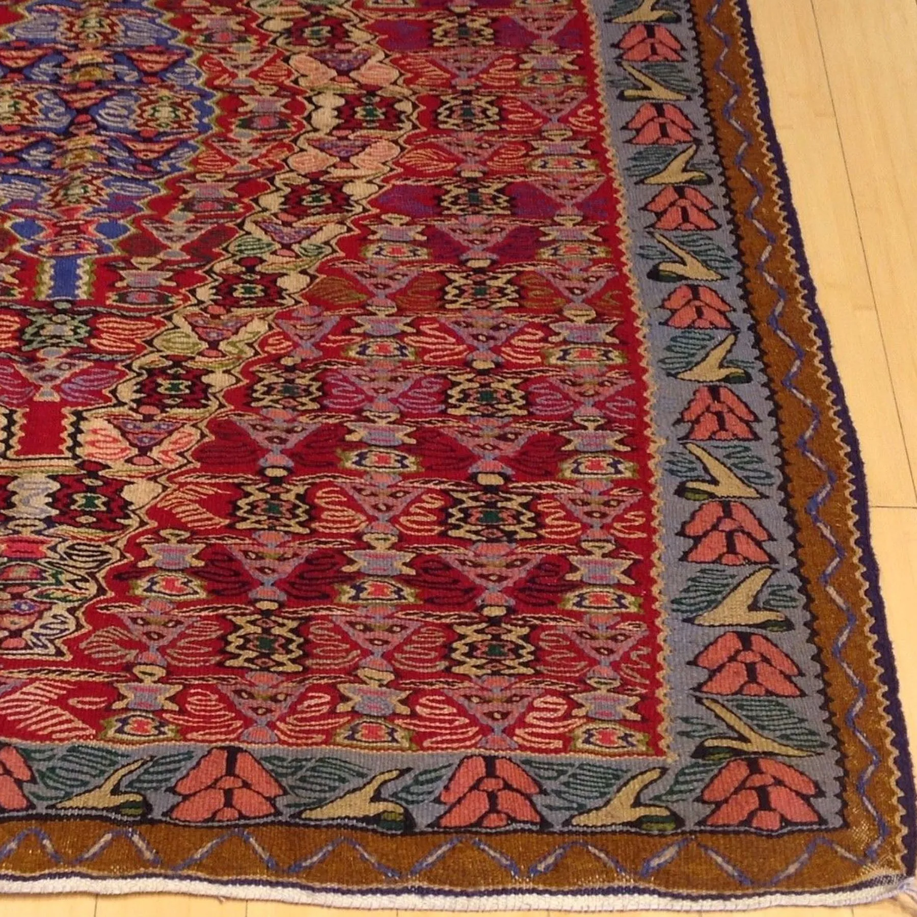 Hand-Woven Senneh Kilim Geometric Design Handmade Wool Rug (Size 4.0 X 4.8) Brral-4890