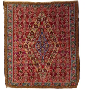 Hand-Woven Senneh Kilim Geometric Design Handmade Wool Rug (Size 4.0 X 4.8) Brral-4890