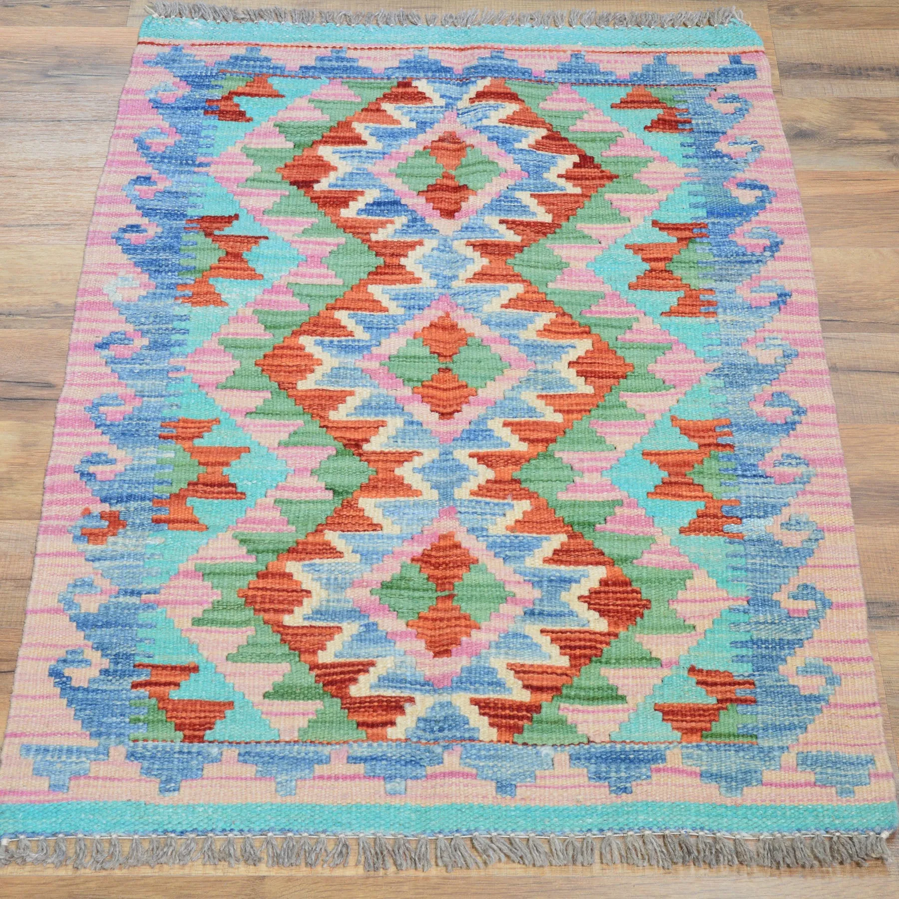 Hand-Woven Southwestern Design Kilim Handmade Wool Rug (Size 1.11 X 2.9) Cwral-9444