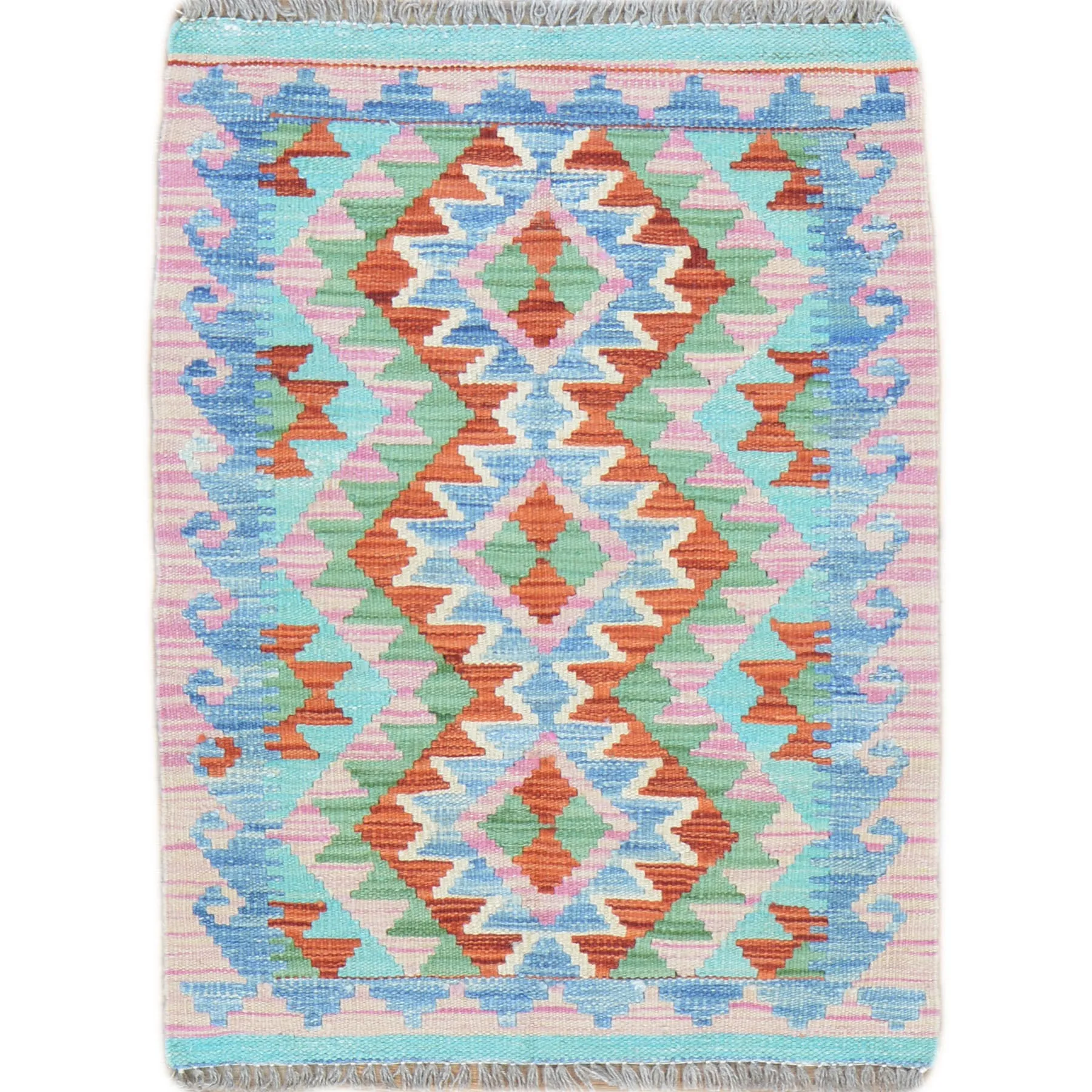 Hand-Woven Southwestern Design Kilim Handmade Wool Rug (Size 1.11 X 2.9) Cwral-9444