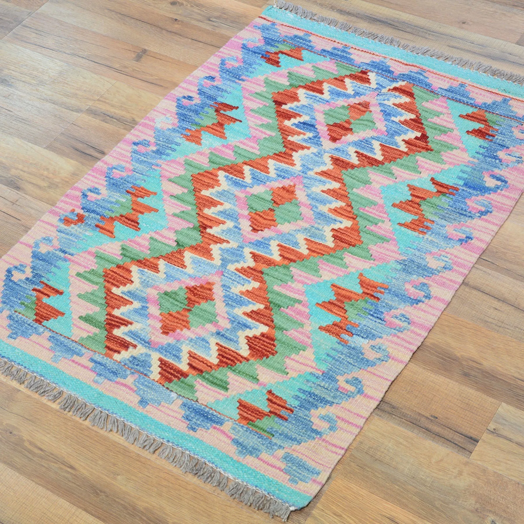 Hand-Woven Southwestern Design Kilim Handmade Wool Rug (Size 1.11 X 2.9) Cwral-9444