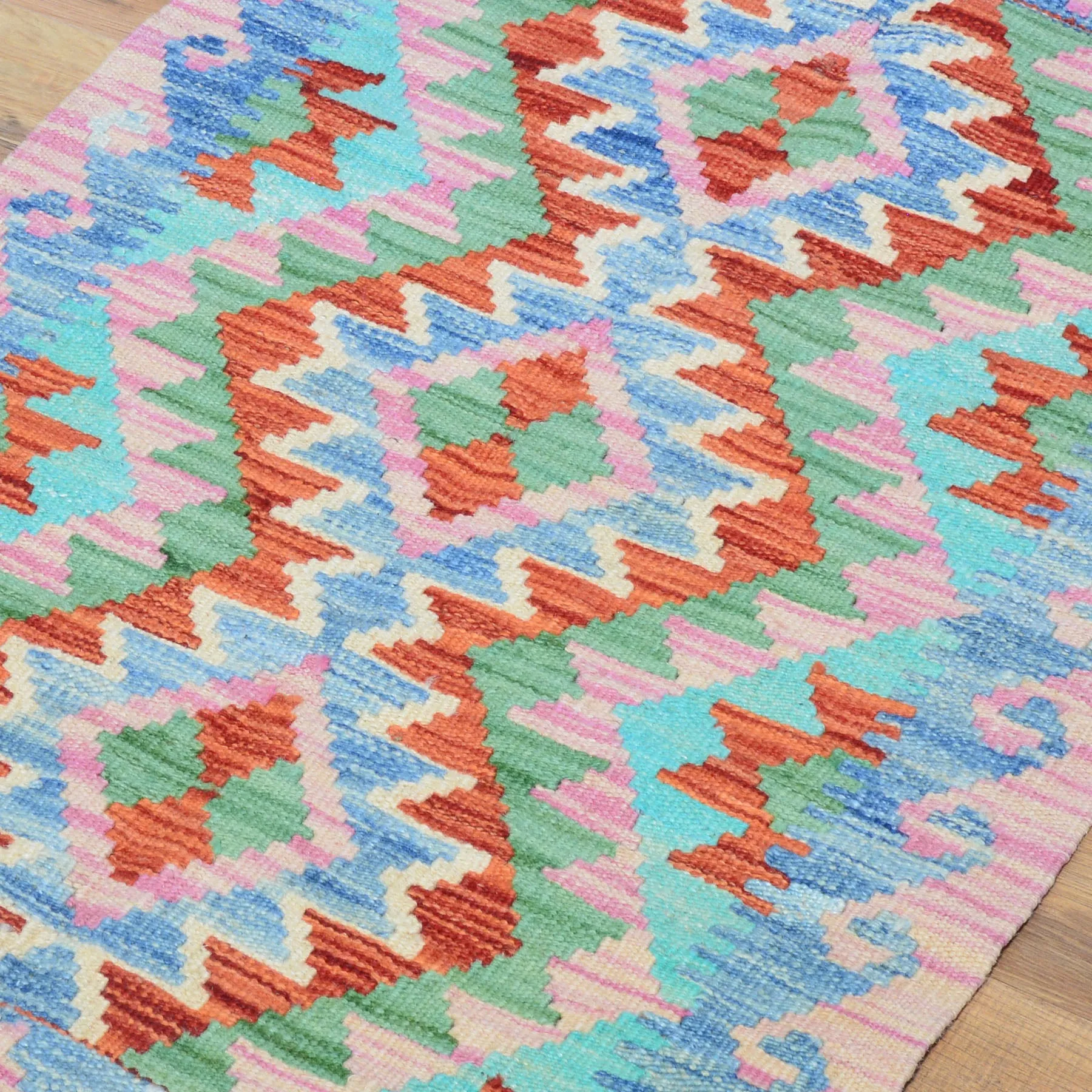 Hand-Woven Southwestern Design Kilim Handmade Wool Rug (Size 1.11 X 2.9) Cwral-9444
