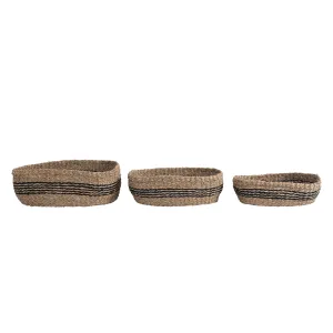 HAND WOVEN STRIPE SEAGRASS BASKET-SMALL
