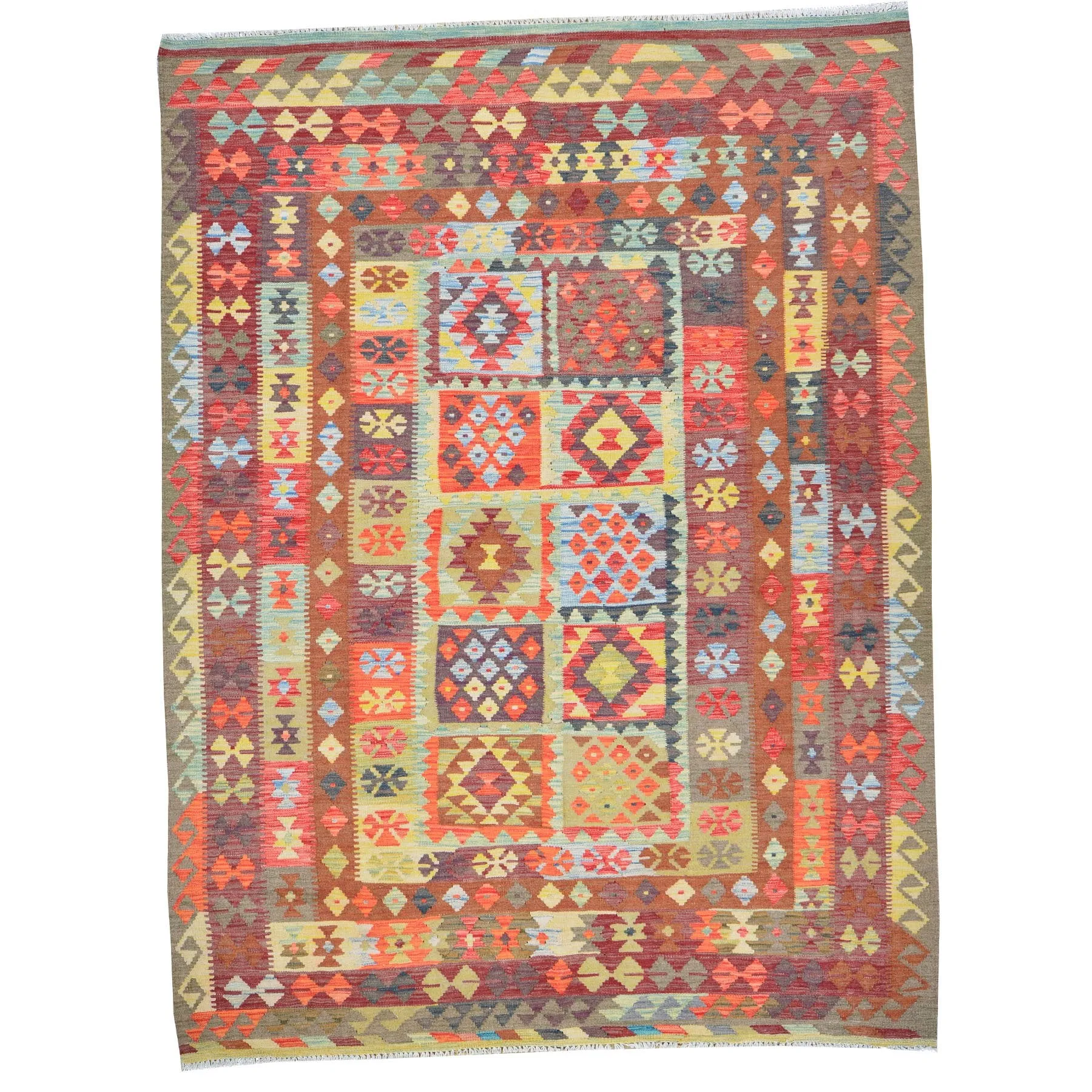 Hand-Woven Tribal Geometric Design Kilim Wool Rug (Size 5.9 X 8.3) Brral-2949