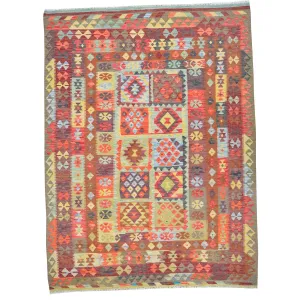 Hand-Woven Tribal Geometric Design Kilim Wool Rug (Size 5.9 X 8.3) Brral-2949