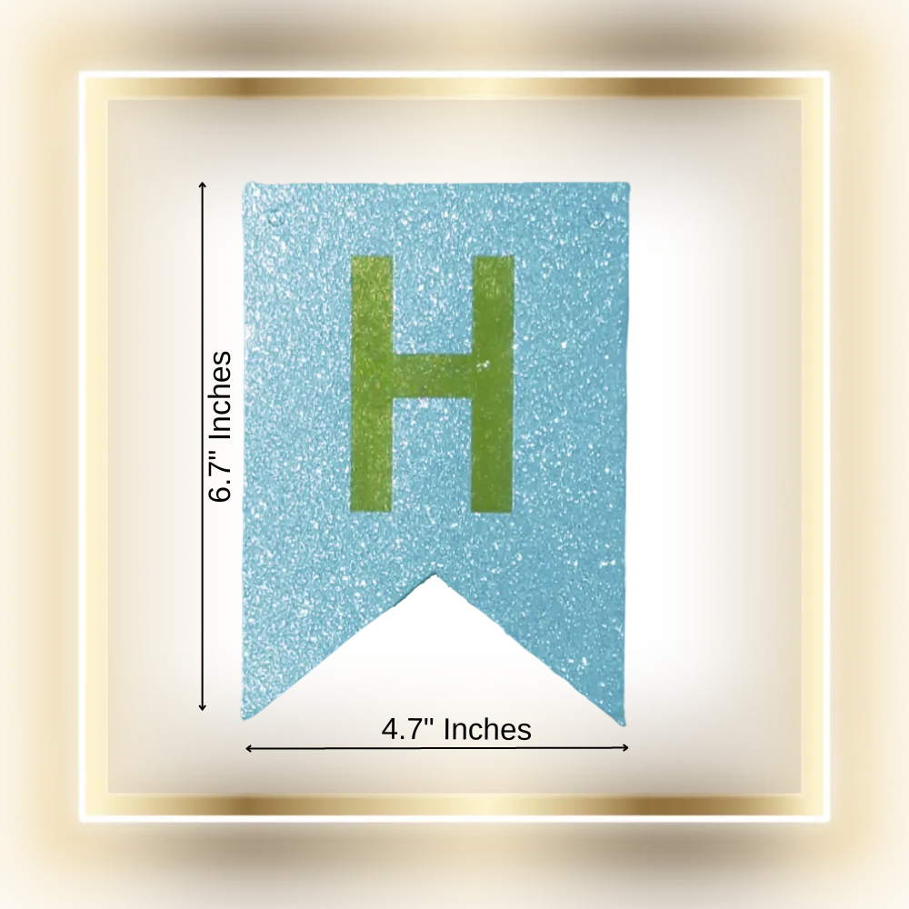 Happy Birthday Banner - Shimmery Blue with Golden Alphabets