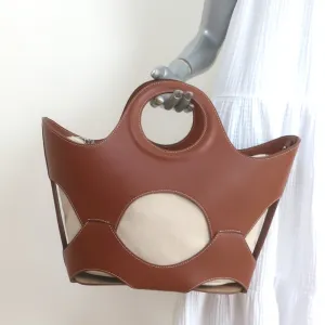 Hereu Onada Cutout Leather Top-Handle Tote Bag Brown Leather
