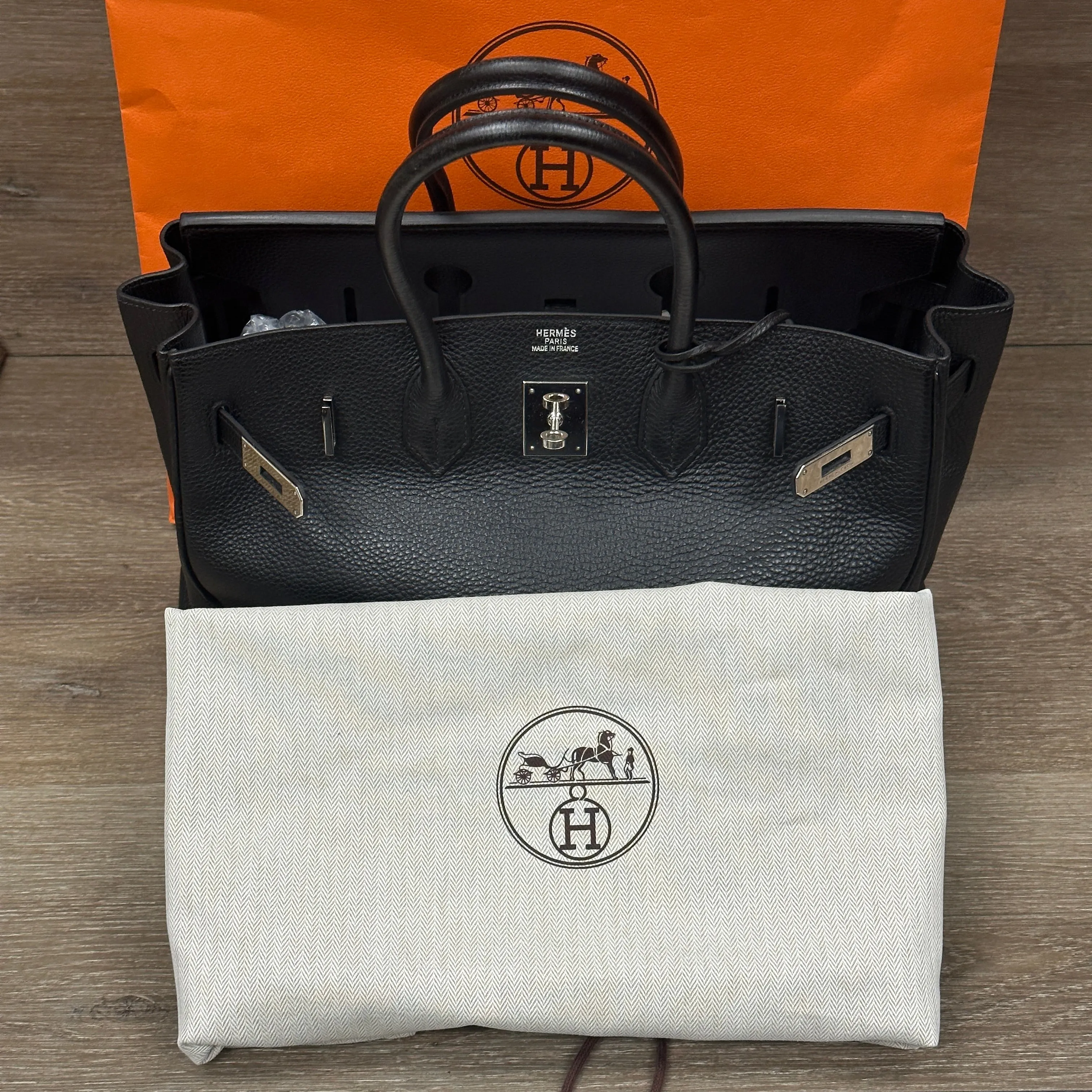 Hermes Birkin 35 Noir - Clemence Leather - Palladium Hardware