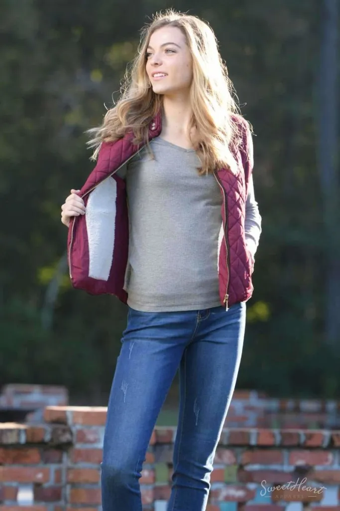 Hold Me Tight - Quilted Vest in Burgundy